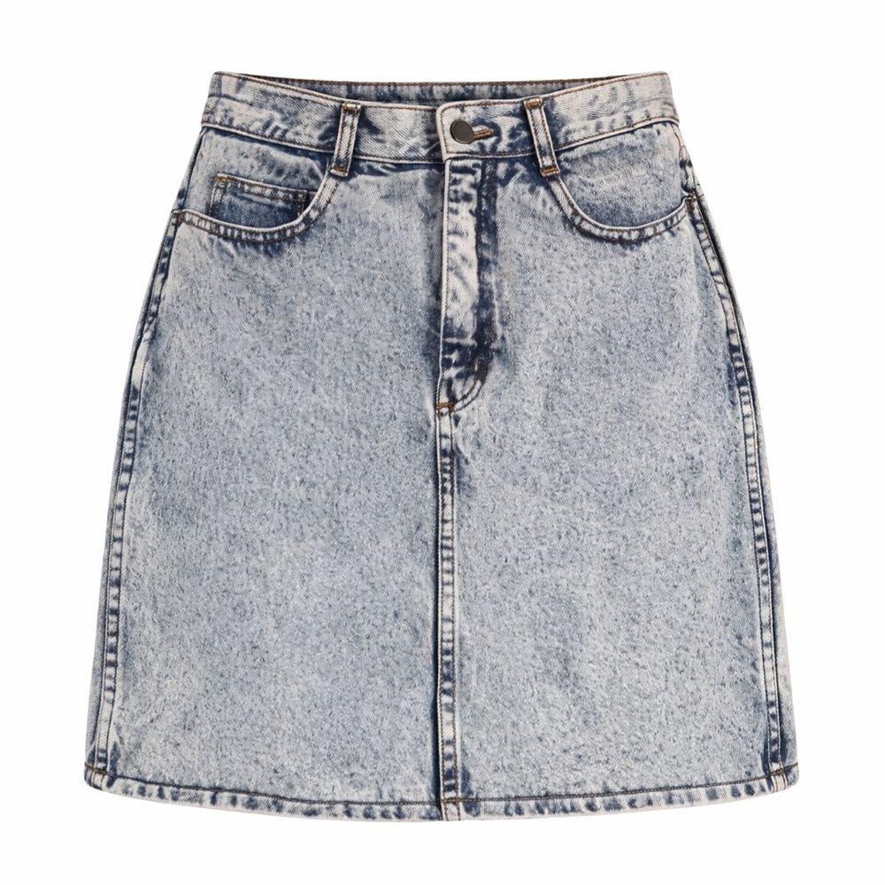 Light Blue Acid Wash Denim Pencil Skirt - Women